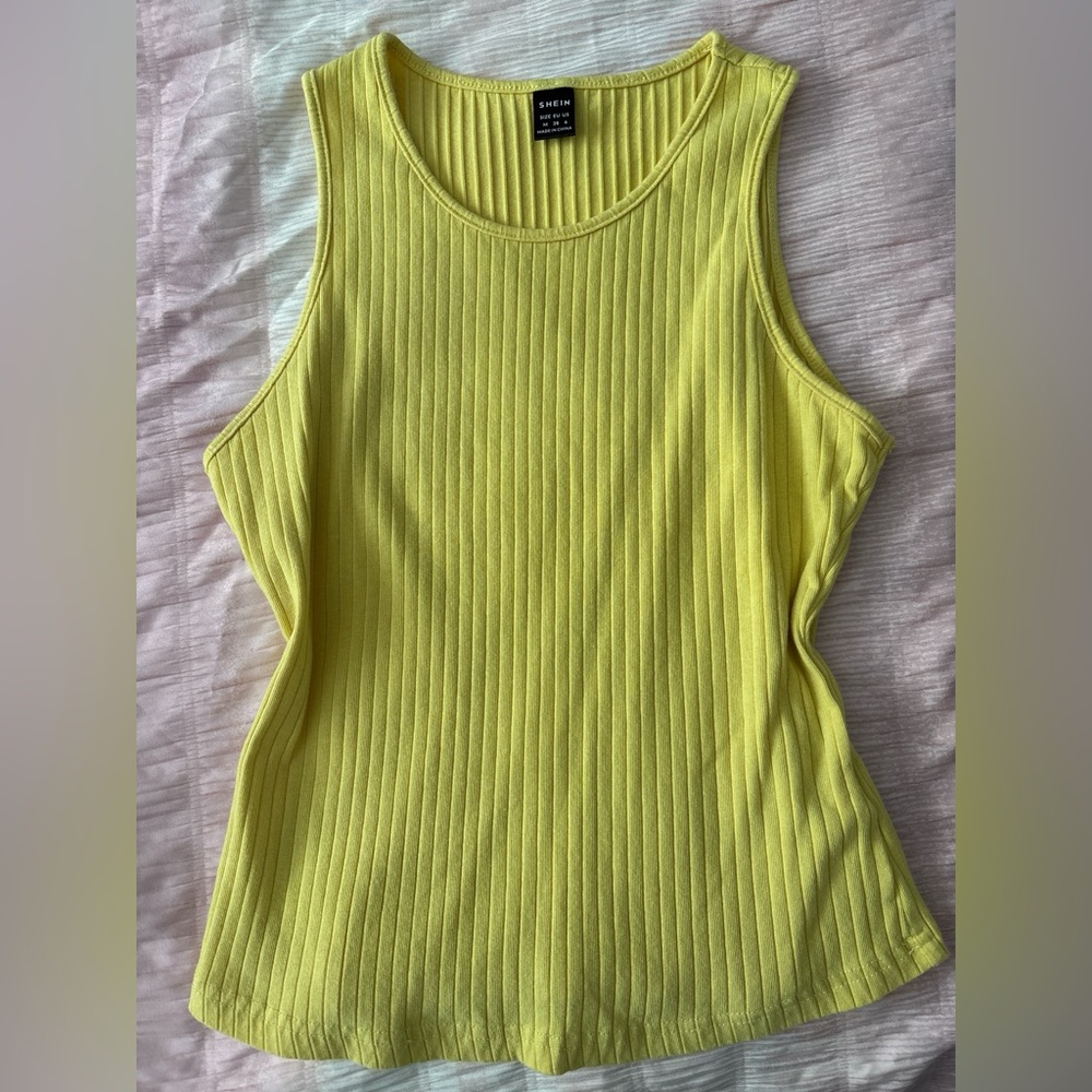 Yellow Ribbed Sleeveless Top